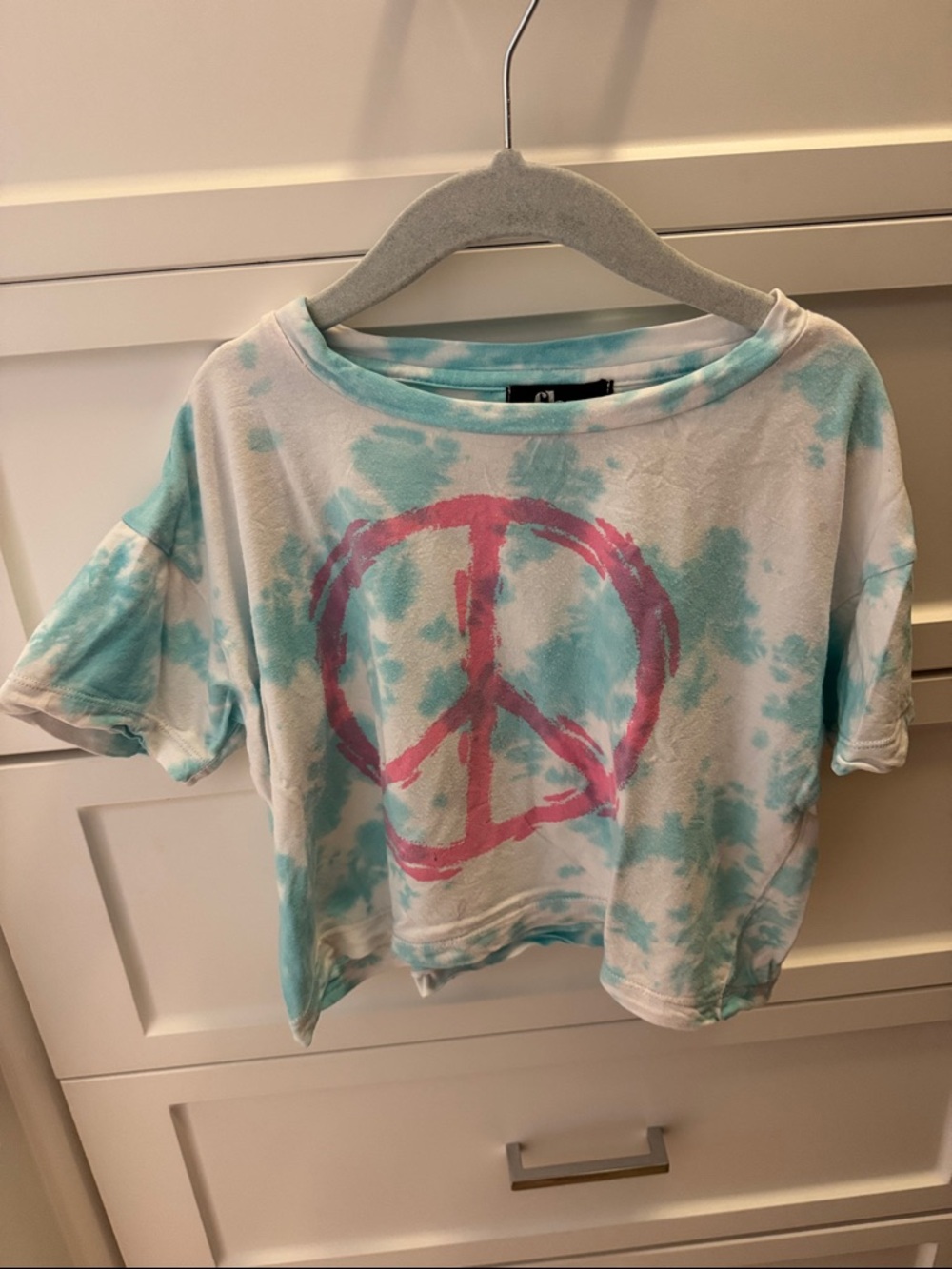 Flowers by Zoe Aqua Tie-Dye Tee with Pink Peace Sign